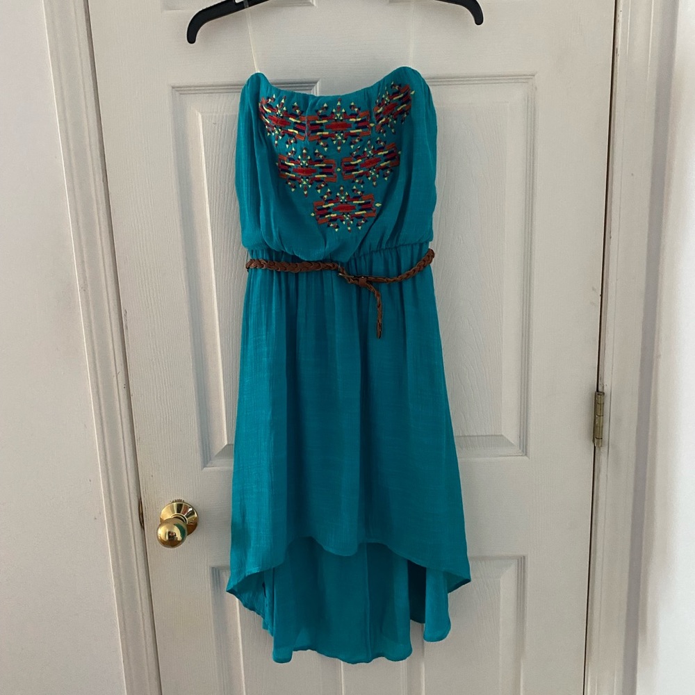 NWT American Rag strapless high low turquoise dress with belt-Medium
